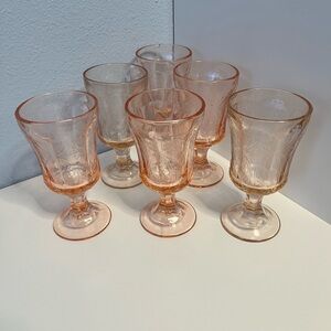 Vintage Indiana Pink Depression Glass Water Goblet Madrid Pattern Set of 6